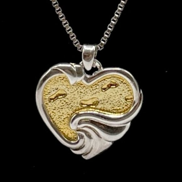 Gorham Sterling Silver .925 Footprints Two-Tone Reversible Pendant Necklace - Picture 3 of 6